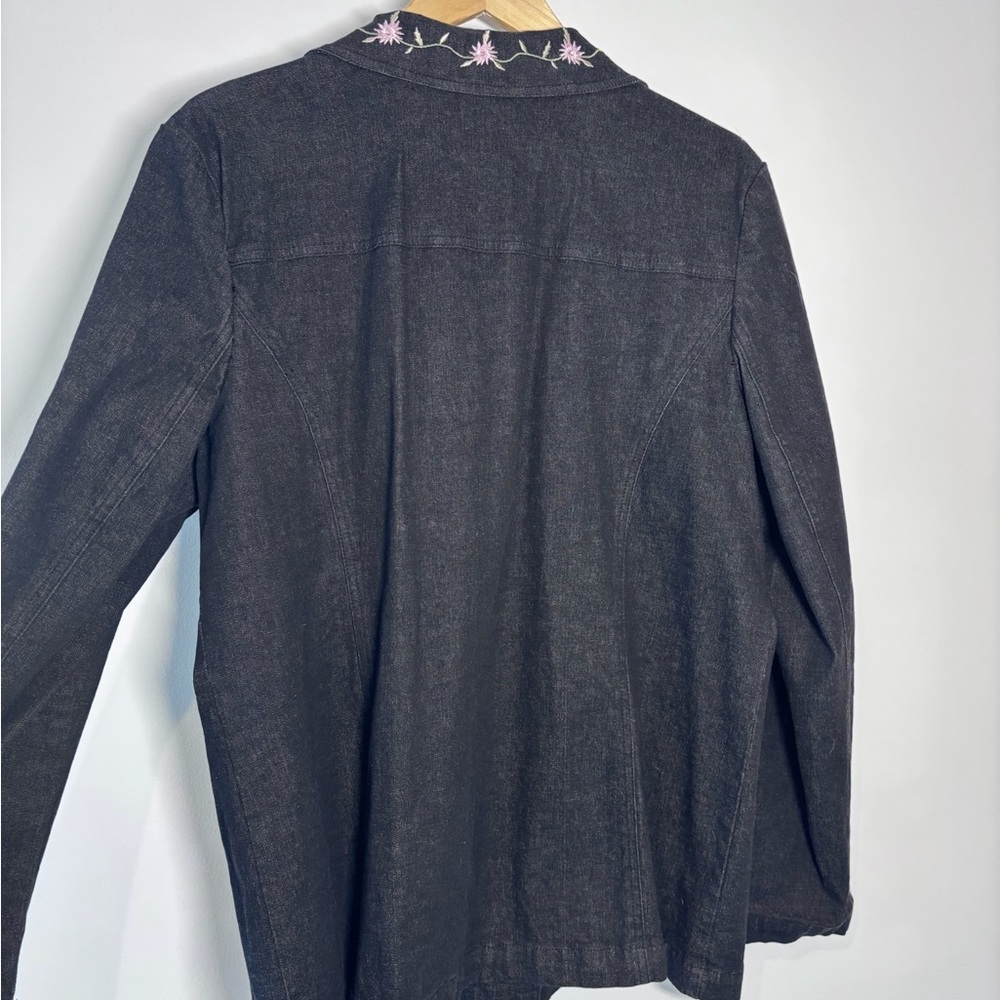 Denim & Co Black Dark Wash Floral Embroidered Patch Pocket Denim Black Jacket XL - Picture 5 of 5